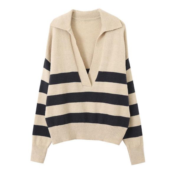 

women's sweaters vintage women deep v neck stripped pullovers oversized casual sweater autumn winter knitwear woman, White;black