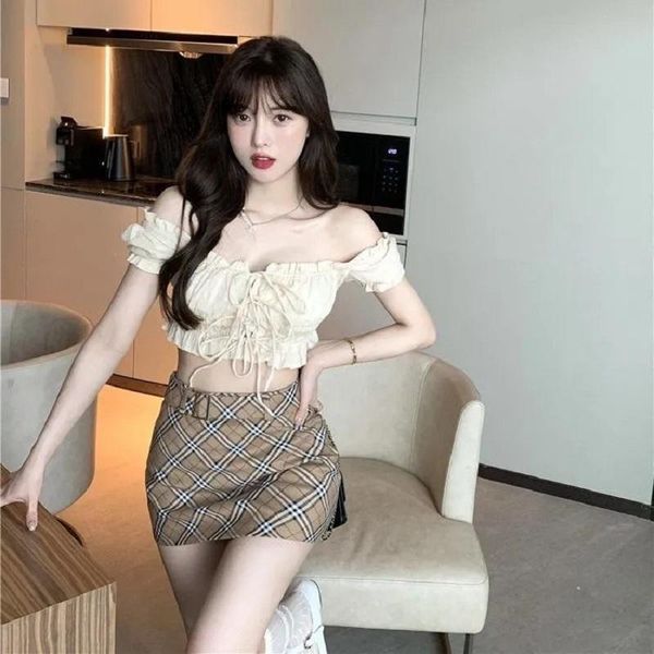 

women's tanks & camis 2021 summer korean design sling with one neck short sleeve, White