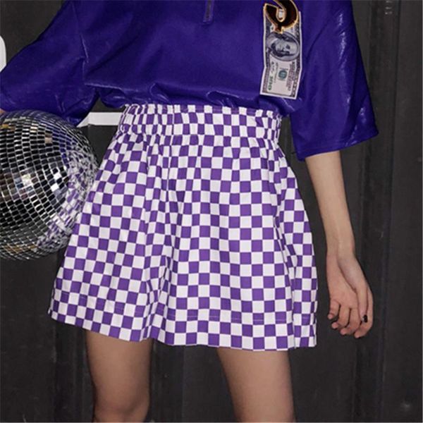 

women's shorts women plaid 2021 summer high waist simple korean fashion street tide casual harajuku wide leg, White;black