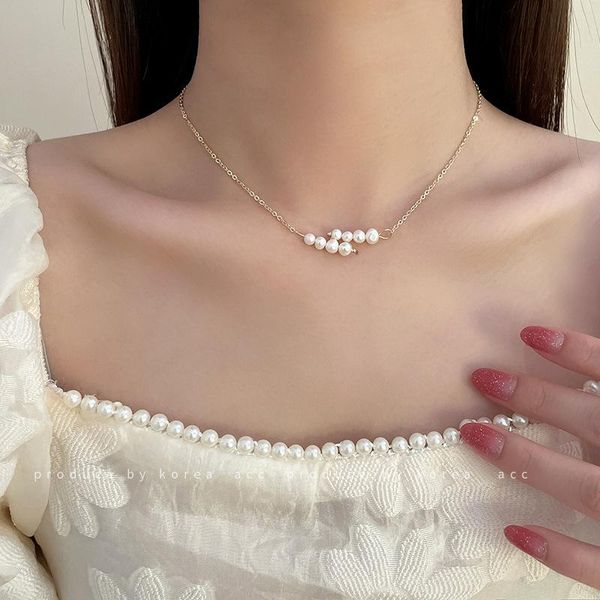 

chains design freshwater pearl pendant necklace trendy chain link charm short women fashion jewelry gifts, Silver