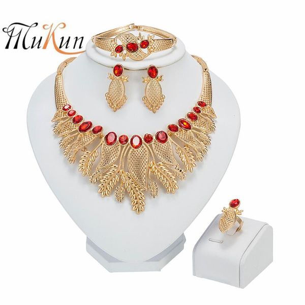 

earrings & necklace mukun nigeria party fashion jewelry sets bracelet ring all-match dubai bridal wedding accessories, Silver