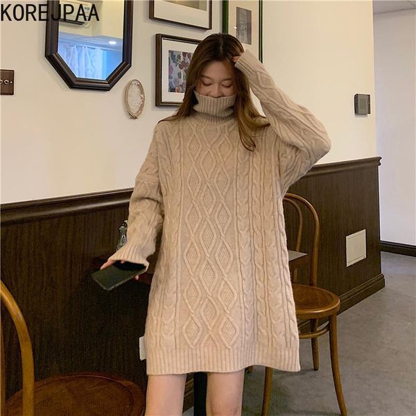 

women's sweaters korejpaa elegant knitted pullover women autumn winter korean lazy wind female high-neck long-sleeved twist long sweate, White;black