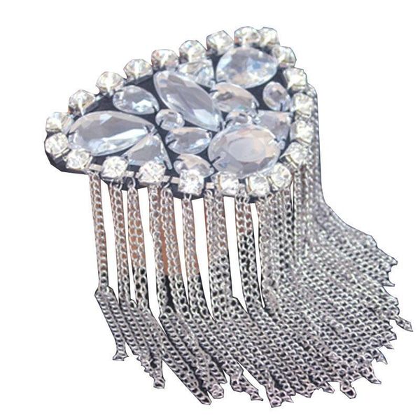 2 Adet Punk El Yapımı Takı Püskül Rhinestones Kristal Epoletler Giyim Aksesuarları Broş Epaulet Omuz Broşlar