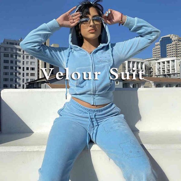 

senior y2k tracksuit women's velvet tracksuit women 2021 winter hoodies suit long sleeved velvet zipper sweatshirt and pant velour suit, Gray