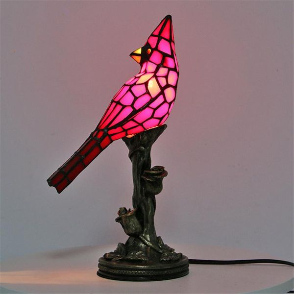 

europe tiffany style table lamps creative red bird animal desk lamp for bed room decoration bedside study night lights