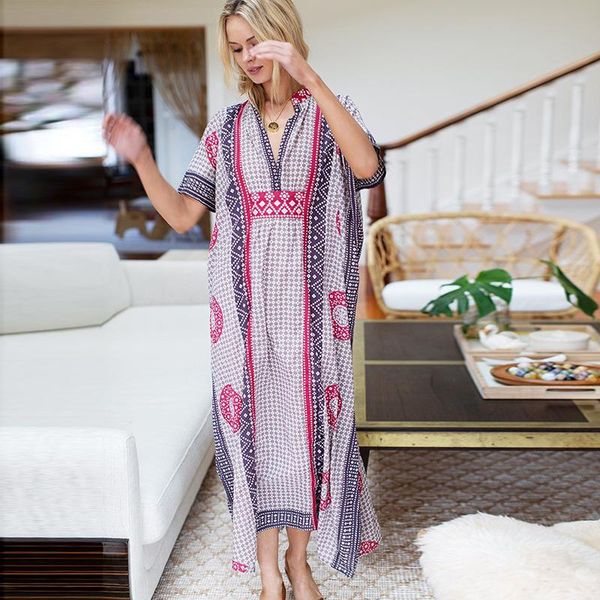 

women's swimwear bohemian cover up beach dress printed loose plus size skirt robe street casual maxi bikini sun protection swimsuit bea, White;black
