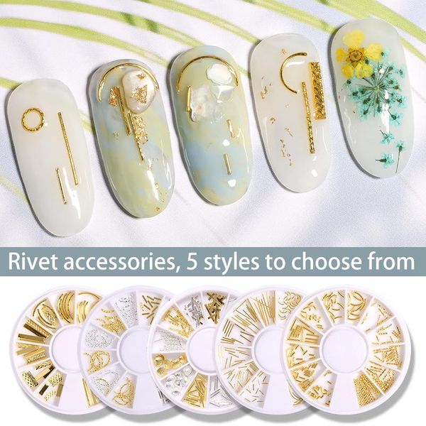 

grids/box golden silver metal mixed twisted curved arc strip striped leaf rod art alloy diy decorative manicure charm nail decorations, Silver;gold