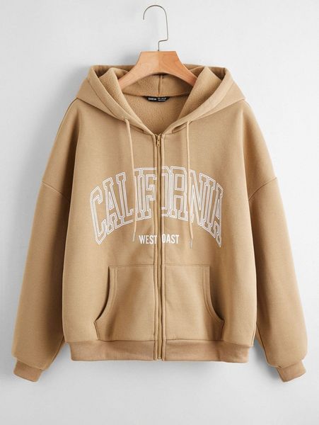 

plus letter graphic drawstring zip up thermal lined hoodie l2o3#, Black