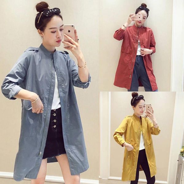 

women's jackets female long coat outwear jacket sleeve casual zipper pockets windbreaker, Black;brown