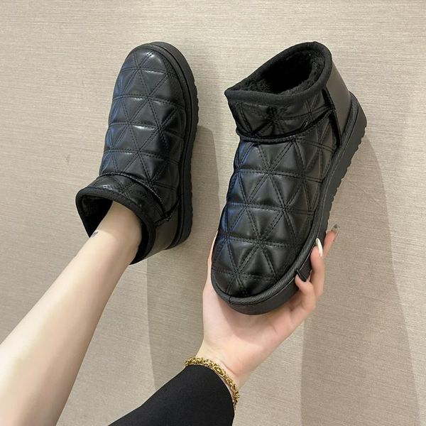

boots 2021 casual autumn and winter round toe mid-tube snow women's down cloth silver flat-heeled low-top, Black