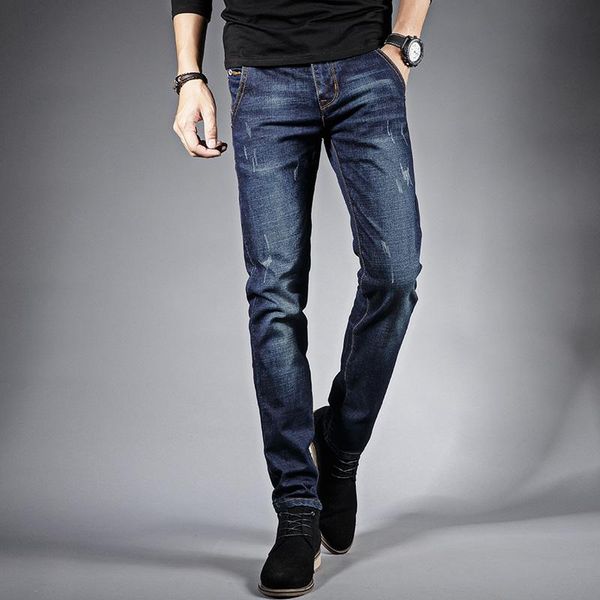 

men's jeans stretch-fit casual slim fit trousers korean style overalls pencil pants, Blue