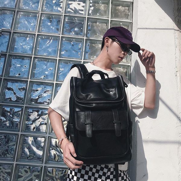 

backpack 2021 men's korean style fashion travel male pu leather large capacity student schoolbag