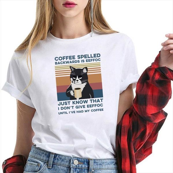 

coffee spelled backwards is mens t shirts eeffoc cat printed and women graphic tee funny woman tshirts casual short sleeve, White;black