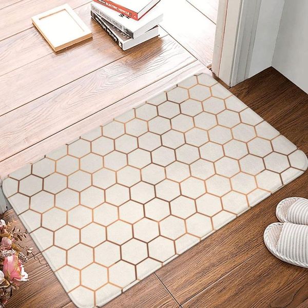 

carpets rose gold copper honeycomb doormat rug carpet mat footpad bath anti-slip entrance kitchen bedroom washable sand scraping