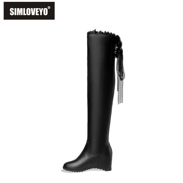 

boots simloveyo ladies wedge heel over knee lace hidden water proof big size 44 party causul winter plush black f1289
