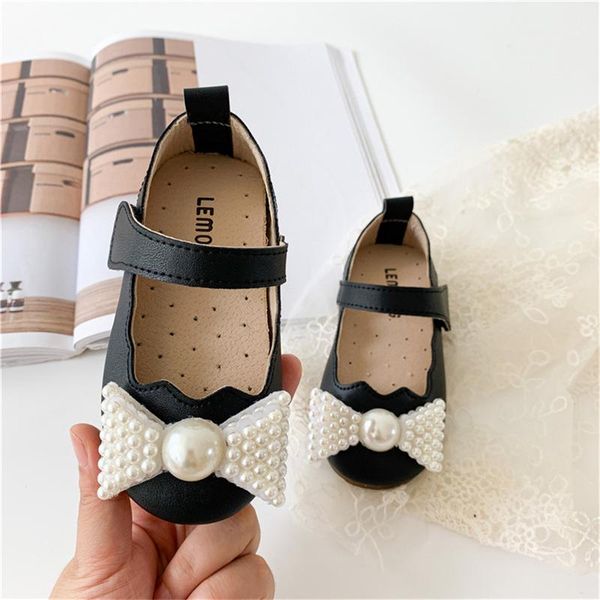 

athletic & outdoor capsella kid girls leather shoes 1-6 years princess sweet bow-knot pearl bowtie kids flats non-slip single size 21-30, Black