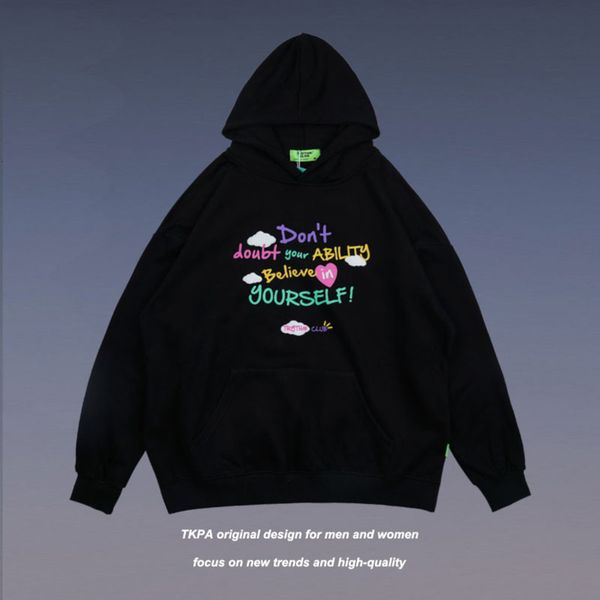 

Tkpa national foam printing couple's sweater men's and women's hip hop fashion brand BF style design Hoodie Top, Black