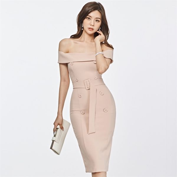

off shoulder bodycon dress for women korea summer sleeveless slash neck ladies office fashion dresses 210602, Black;gray