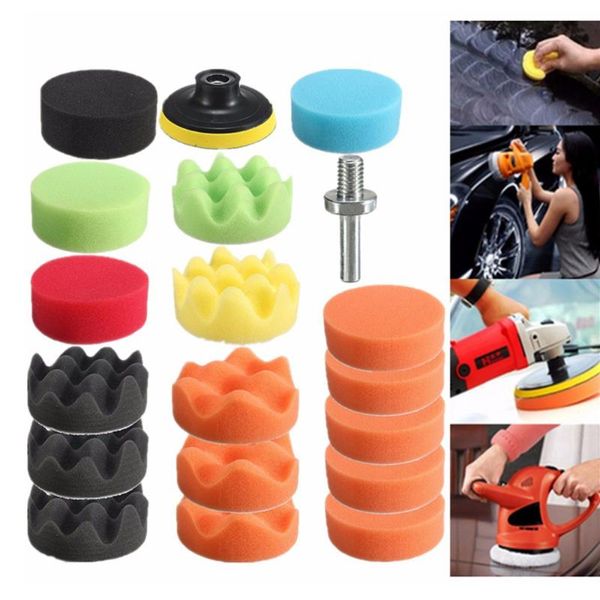 

care products 19pcs buffing sponge polishing pad disc wool wax sanding kit for car