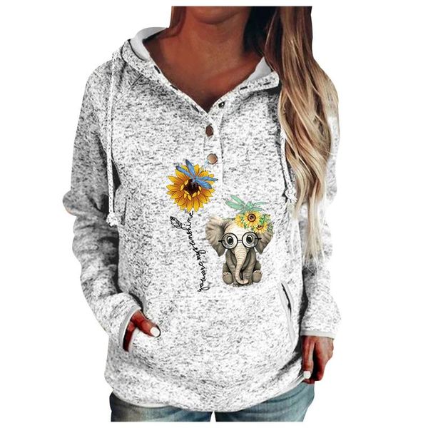 

harajuku hoodie women buttons collar hooded sweatshirt pullover pockets drawstring sunflower animal tracksuit bluzy damskie women's hoo, Black