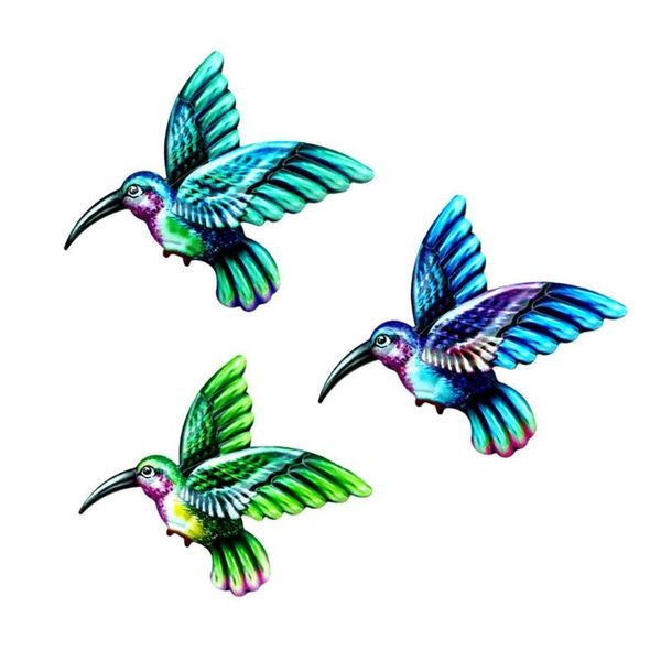 

decorative objects & figurines 3pcs bird wall decor garden metal hummingbird hanging ornament courtyard decoration