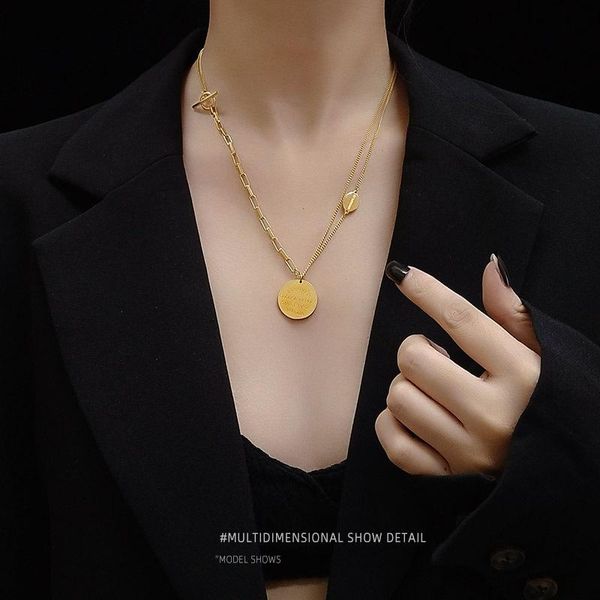 

fashion personality double ot clasp pendant collarbone chain femininity delicate light luxury necklace necklaces, Silver