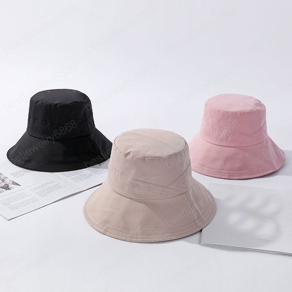 

wide brim sun fisherman hats summer female outdoor travel foldable solid bucket hat anti-uv beach hat, Blue;gray