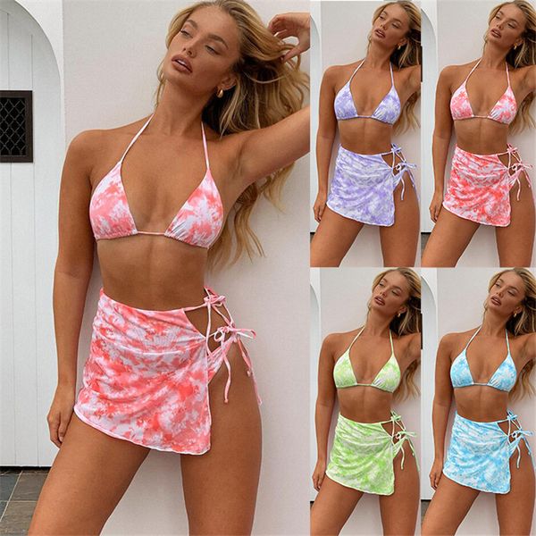 

casual tie dye swimwears lace up backless beachwear solid color soft bikinis women summer bathing suit