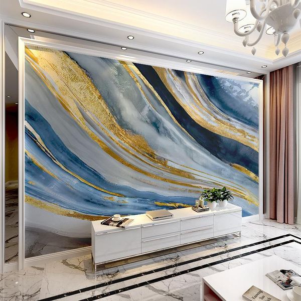 

wallpapers 3d bronzing blue gilt atmosphere tv background wall painting bedroom wallpaper sofa covering