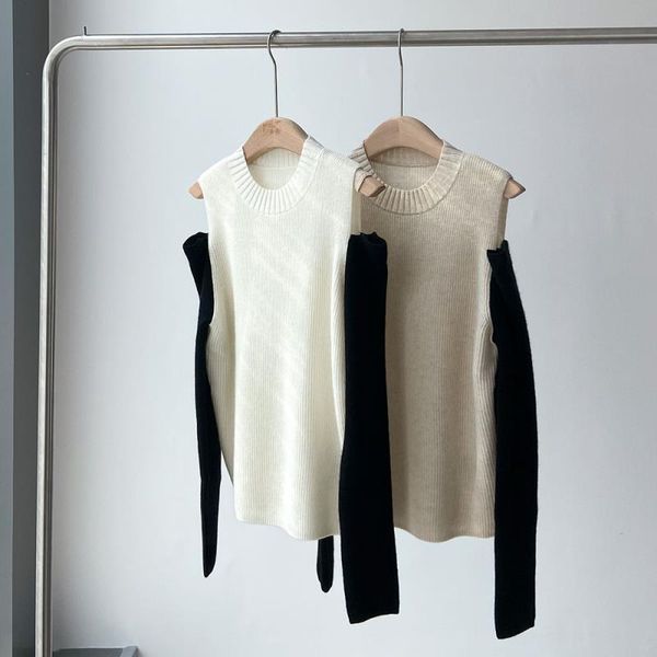

women's sweaters 2021 autumn retro temperament cashmere sweater pullover fashion long-sleeved off-shoulder knitted, White;black