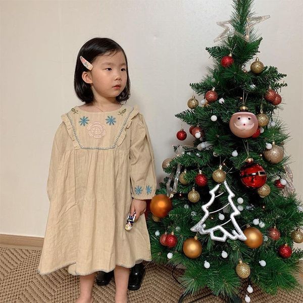 

girl's dresses ins girls korean princess dress baby embroidered flowers sweet children vintage boutique clothing kids birthday frocks, Red;yellow
