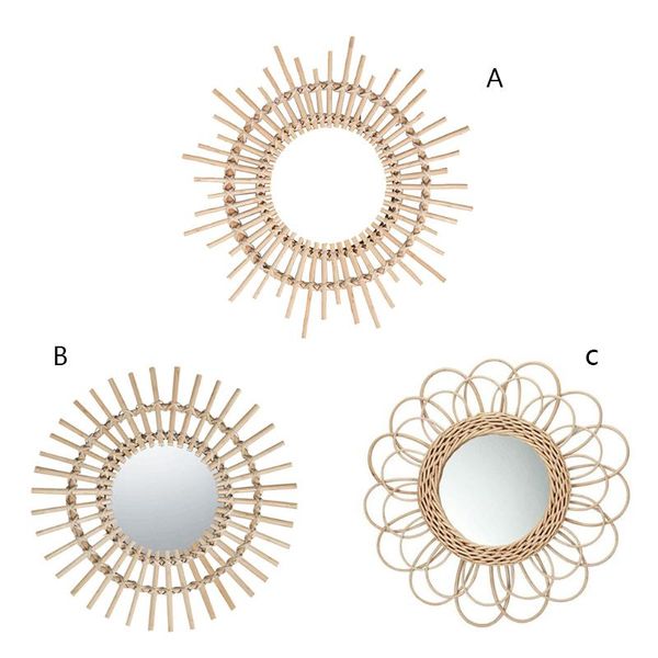 

mirrors rattan innovative art decoration round makeup mirror dressing bedroom bathroom wall hanging craft po props