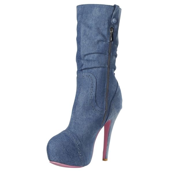 

women pointed toe platform ankle boots thin high heel botas jeans leather side zipper buttons booties for pink sole shoes party 211021, Black