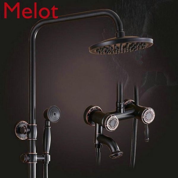 

solid brass black engraved shower facuet with spray gun hand bathroom rainfall faucet set sets