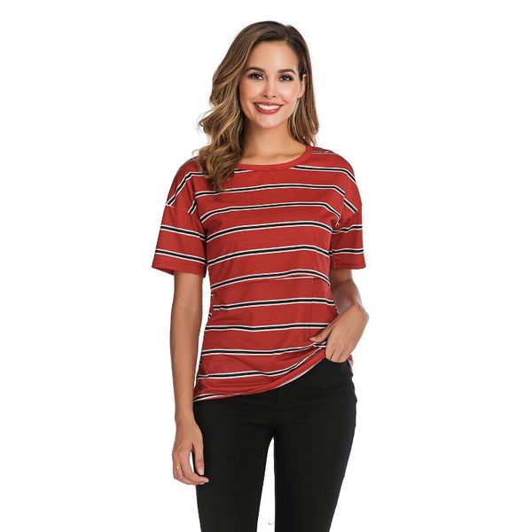 

women's t-shirt 2021 style multifunctional striped short-sleeved breastfeeding top, White