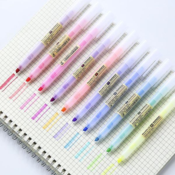 

highlighters 12 colors light highlighter color rough stroke key marker pen for students with small fresh hand account, Black;red