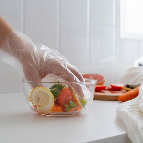 

disposable gloves 200pcs/set one-off plastic restaurant bbq transparent eco-friendly pe kitchen garden accessories