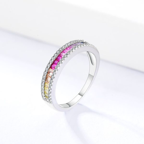 

peishang s925 silver inlaid color square zircon ring accessories, Black