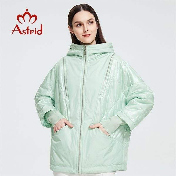 Astrid primavera outono mulheres fina jaqueta de algodão à prova de vento quente com capuz casaco com zíper mulheres parkas outerwear am-8734 210916