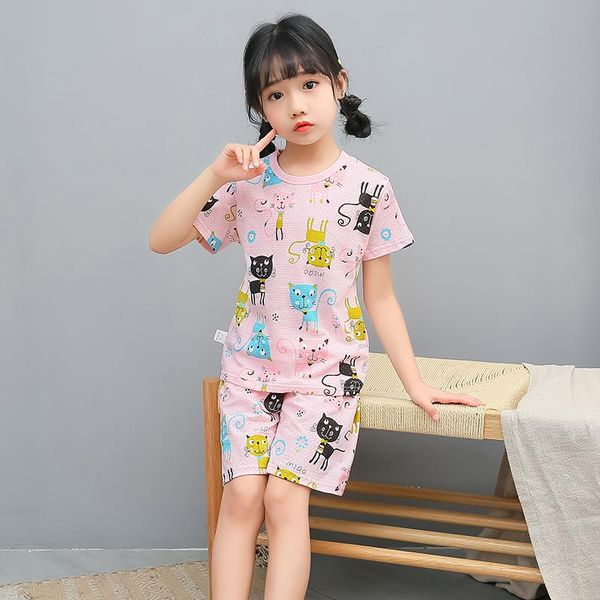 

cotton children clothing sets girl shorts children's boys cat clothes kids cartoon for 4 5 6 7 8y, White