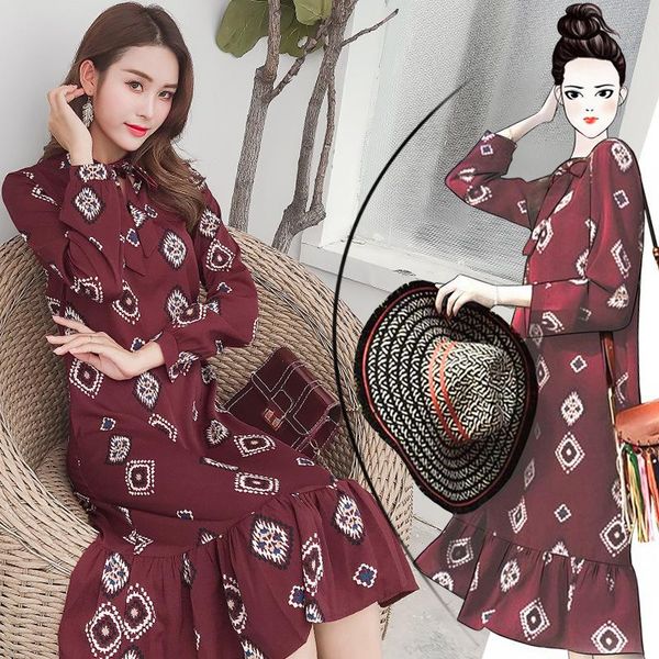 

bohemia temperament long sleeve women dress fashionable o-neck for autumn vintage chic ladies casual dresses, Black;gray