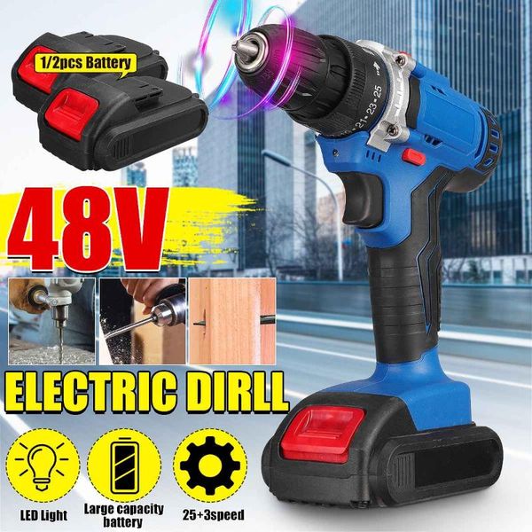 

professiona electric drills 48v 2 speed 3 in 1 cordless drill screwdriver 25+3 torque wireless power driver tools with 1/2pcs lithium-ion ba
