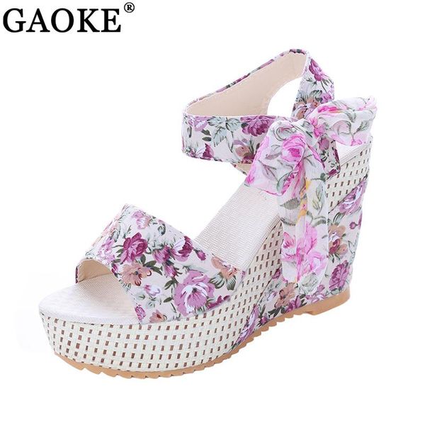 

sandals fashion women summer wedges women's platform lace belt bow flip flops open toe high-heeled shoes female, Black