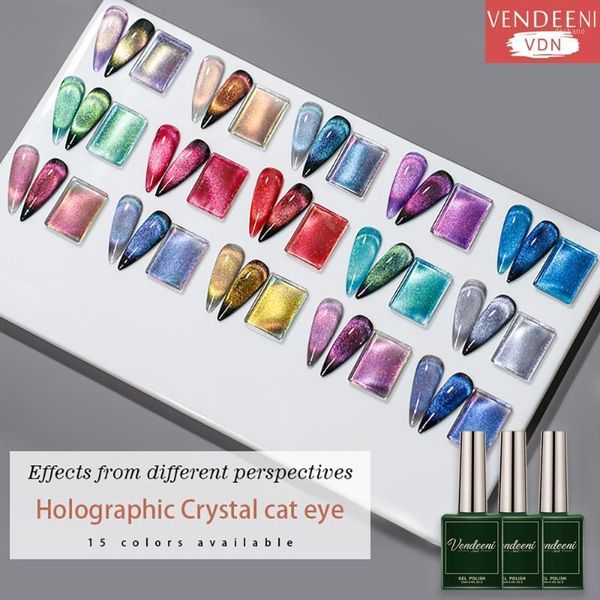 

vendeeni colourful crystal cat eye gel nail polish 9d aurora cat's varnish magnetic hybrid uv soak off lacquer1, Red;pink