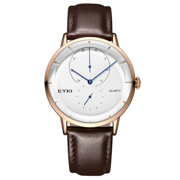 

wristwatches 2021 brand dual dial men's simple leather watch male fashion casual round quartz wristwatch leisure clock, Slivery;brown