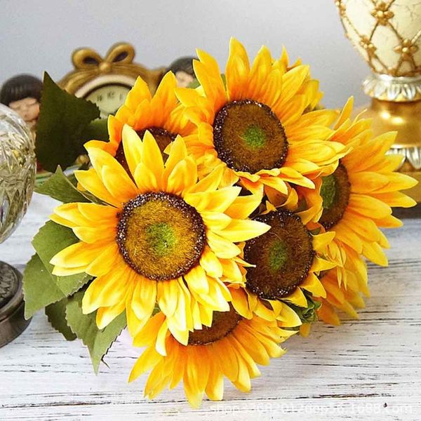 

bouquet home decor fake sunflower office wedding autumn artificial flowers cloth party with leaves deskliving room 13 heads decorative &