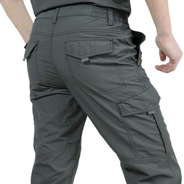 

summer autumn thin quick drying pants men's outdoor multi pocket straight climbing overalls large casual loose, Black