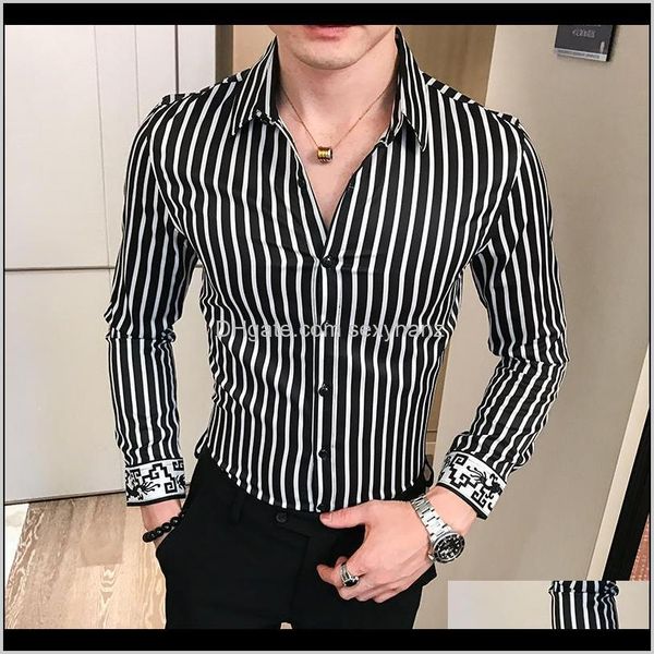 

clothing apparel drop delivery 2021 brand men striped long sleeve mens slim dress shirts spring autumn camisa masculina man casual male shir, White;black