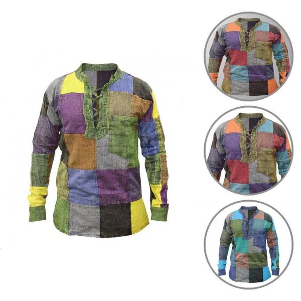 

men's casual shirts skin-friendly fabulous long sleeve artistic lace up men all match shirt pullover for daily wear, White;black