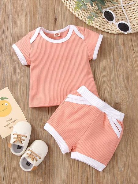 

baby contrast binding tee & shorts she01, White
